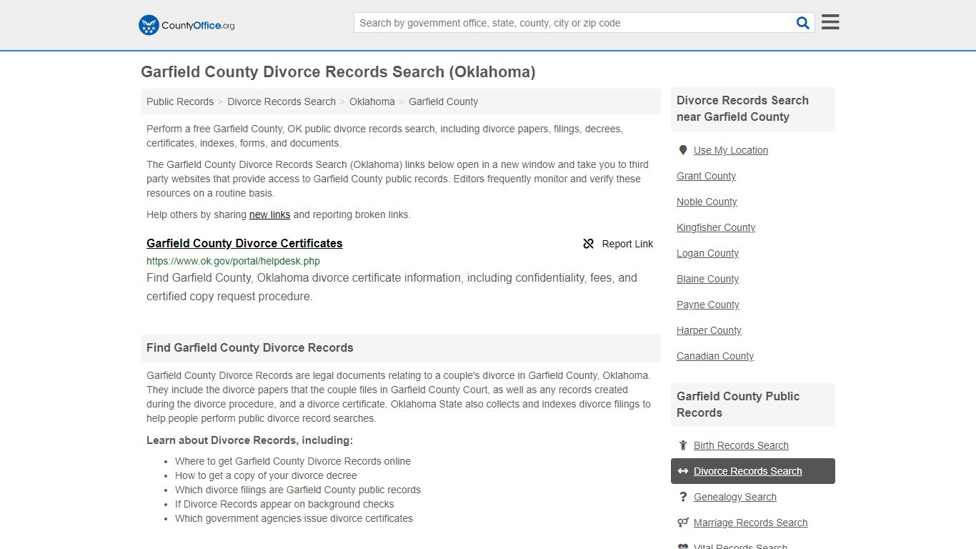 Divorce Records Search - Garfield County, OK (Divorce ...
